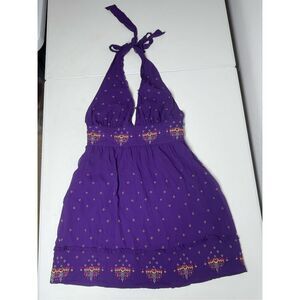 Marciano Women’s Silk Purple Chiffon Halter Dress Embroidered Boho Sz M See Note